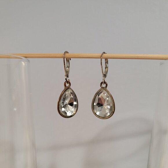 Crystal Earrings Tear Drop Dangle Sparkly Vintage - Picture 4 of 6
